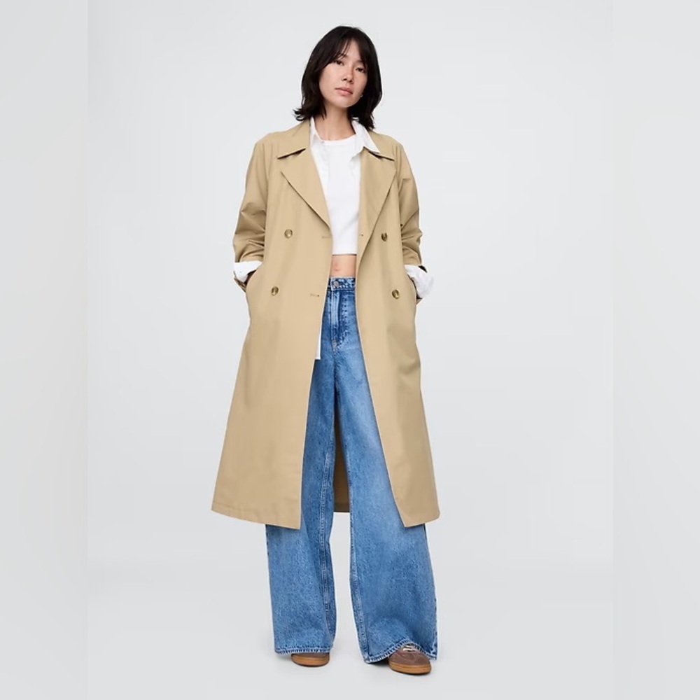 Classic Beige Trench Coat - Women's Long Double-Breasted Coat